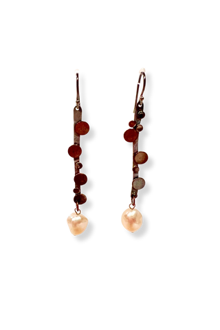 Dew Drops | oxidized sterling silver, copper, and pearl earrings