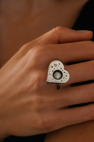 Heart of Pearl | oxidized sterling silver white pearl ring