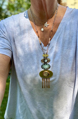 Harmonic Necklace | copper, brass, enamel, stainless steel chain, center stone